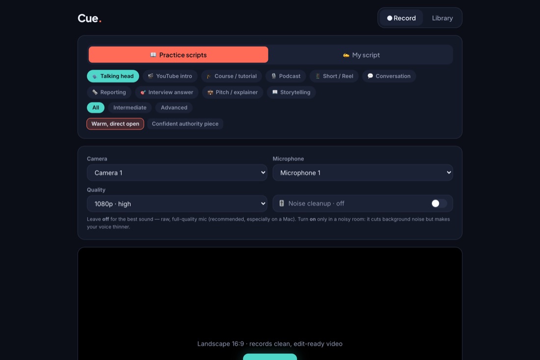 Cue — teleprompter recorder