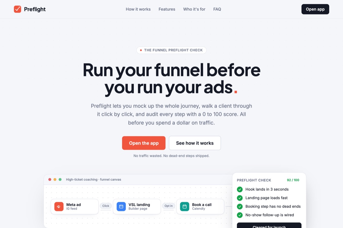 Preflight — funnel simulator